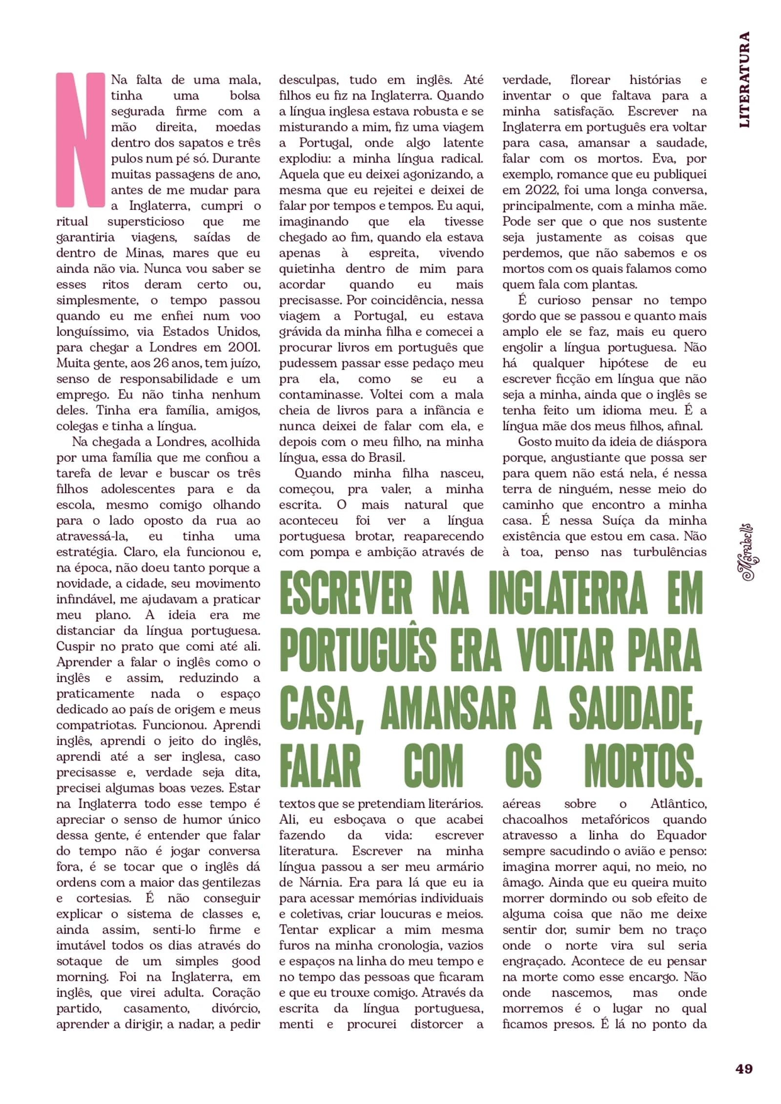 Página do miolo impresso da revista Marabells