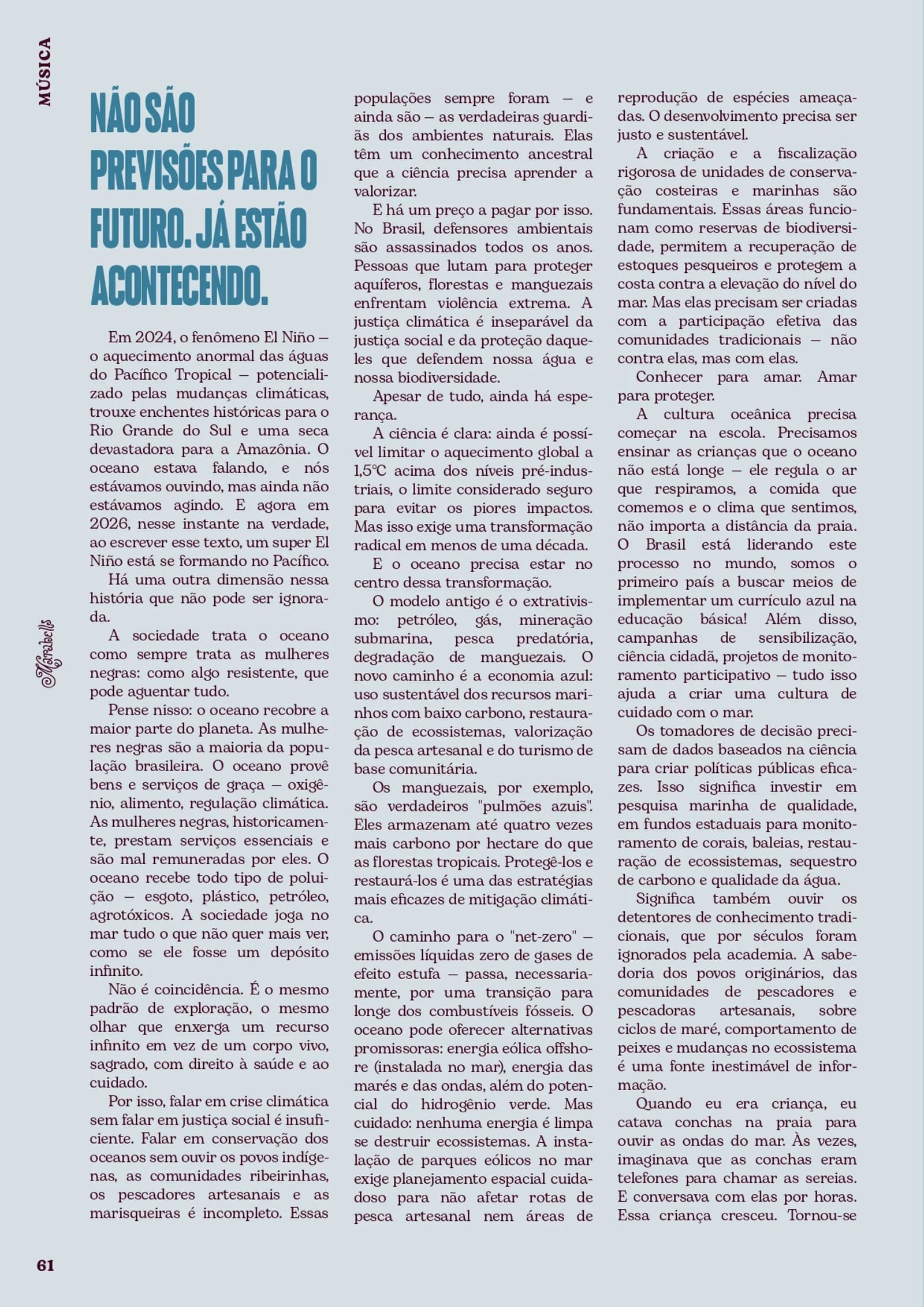 Página do miolo impresso da revista Marabells